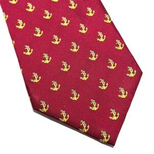 Hyundai Original Cygnus Necktie Mens OS Burgundy Anchor Nautical Silk Blend